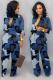 Blue Fashion Casual Button bandage Coloured drawing Camouflage Long Sleeve O Neck 