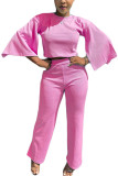 Blue Fashion adult Ma'am OL Solid Two Piece Suits Straight Three Quarter Two Pieces