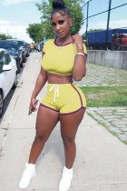 Yellow Casual Sexy Fashion Patchwork Striped Solid Straight Short Sleeve Two-Piece Short Set