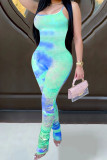 Pink Fashion Casual Print Sleeveless Slip Jumpsuits