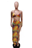 Orange Sexy Print Backless Swimwears Three-piece Set