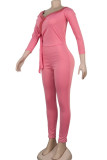Light Gray Sexy Solid bandage Patchwork Long Sleeve V Neck Jumpsuits