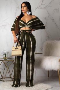 Coffee Milk Silk Street Zebra pattern Loose Half Sleeve Two-piece Pants Set