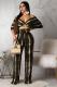 Coffee Milk Silk Street Zebra pattern Loose Half Sleeve Two-piece Pants Set