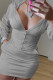 Grey Fashion Casual Adult Solid Patchwork Hooded Collar Long Sleeve Mini Long Sleeve Dress Dresses