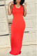 Tangerine Red Elegant Solid Patchwork U Neck Pencil Skirt Dresses