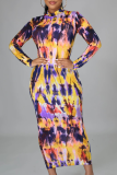 Blue Sexy Print Patchwork Half A Turtleneck Pencil Skirt Dresses