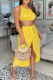 Yellow Sexy Casual Solid Patchwork Asymmetrical O Neck Sleeveless Two Pieces