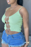 White Sexy Print Hollowed Out Spaghetti Strap Tops