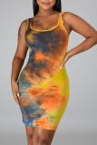 Pink Sexy Print Patchwork O Neck Pencil Skirt Dresses