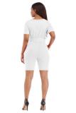 Blue Sexy Fashion bandage Patchwork Solid Hollow Short Sleeve O Neck 