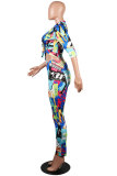 As Show Drawstring Low Print Patchwork pencil Pants Two-piece suit