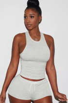 Light Gray knit Sexy Patchwork Two Piece Suits Solid Straight Sleeveless Two-Piece Short Set