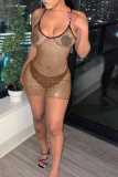 Black Sexy Solid See-through Spaghetti Strap Pencil Skirt Dresses