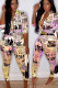 Yellow Fashion Sexy Slim fit Two Piece Suits Geometric Letter asymmetrical Print Skinny Half Slee
