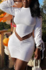 White Sexy Solid Patchwork Half A Turtleneck Long Sleeve Two Pieces