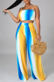 Colour Sexy Casual Print Vests Pants Spaghetti Strap Sleeveless Two Pieces