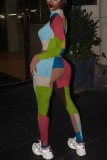 Colour Sexy Print Patchwork O Neck Long Sleeve Two Pieces