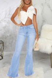 Baby Blue Fashion Sexy Solid Pants High Waist Boot Cut Denim