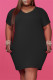 Black Fashion Casual Plus Size Solid Basic V Neck Short Sleeve Dress