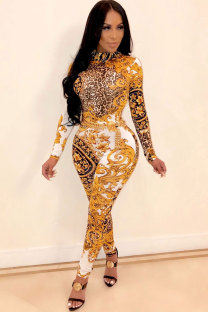 Yellow Long Sleeve Mid Print pencil Pants