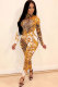 Yellow Long Sleeve Mid Print pencil Pants