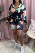 Black Fashion Casual adult Ma'am Print Two Piece Suits pencil Long Sleeve Two Pieces