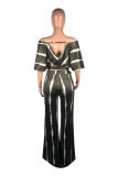Coffee Milk Silk Street Zebra pattern Loose Half Sleeve Two-piece Pants Set