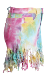 Pink Sexy Patchwork Tassel Tie-dye High Waist Regular Denim Shorts