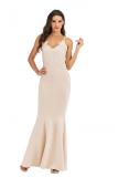 Red Fashion adult Sexy Spaghetti Strap Sleeveless Slip Slim Dress Floor-Length Patchwork Solid