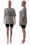 White Casual Print Patchwork O Neck Short Sleeve Two Pieces