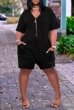 Burgundy Fashion Casual Solid Pocket V Neck Loose Romper