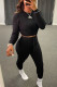 Black Fashion Sexy Adult Solid Patchwork O Neck Long Sleeve Regular Sleeve Short Two Pieces