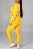 Red Casual Solid Basic O Neck Long Sleeve Two Pieces