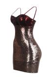Silver adult Fashion Sexy Spaghetti Strap Sleeveless Slip Step Skirt skirt Sequin Solid Club Dre