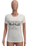 White O Neck Short Sleeve Letter Print Tops
