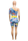 cartoon Fashion adult Street Patchwork Print Character Two Piece Suits Skinny Short Sleeve Two Pieces