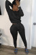 Black Fashion Casual Solid pencil Long Sleeve Two Pieces