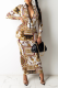 Multicolor Sexy Print Patchwork Zipper Collar Pencil Skirt Dresses