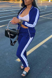 Blue Fashion Casual Solid Patchwork Long Sleeve Two Pieces
