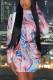 Multicolor Sexy Print O Neck Wrapped Skirt Dresses