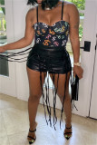Khaki Fashion Casual Solid Tassel Skinny High Waist Shorts