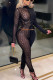 Black Sexy Print Patchwork O Neck Long Sleeve Two Pieces