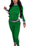 Black Casual Sportswear Spandex Blends Patchwork Solid Patchwork Pants Zipper Collar Long Sleeve Regular Sleeve Regular Two Pieces