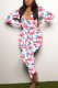 Blue Red Living Print V Neck Skinny Jumpsuits