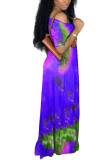 Sky Blue Milk. Fashion adult Ma'am Street Cap Sleeve Short Sleeves V Neck Pencil Dress Floor-Length Tie and dye Dresses