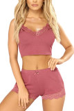 Pink Fashion Sexy adult Patchwork Solid Two Piece Suits HOLLOWED OUT Straight Sleeveless Two Pieces