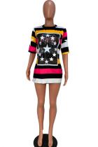 Multi-color O Neck Half Sleeve Sequin Striped Patchwork Tees & T-shirts