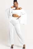 White Sexy Patchwork Solid Ruffled Long Sleeve one word collar Jumpsuits