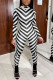 White British Style Print Patchwork Turtleneck Skinny Jumpsuits